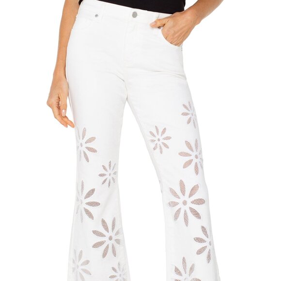 NWT Liverpool Hannah White Daisy Crop Flare Jeans with Fray Hem - Picture 1 of 10